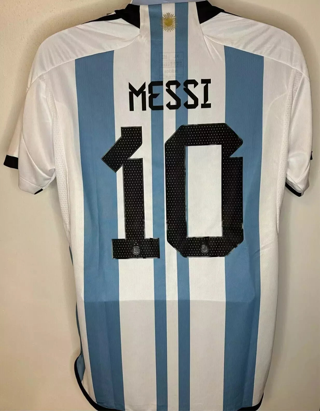 2023 Argentina #10 Messi 3 STAR Home Large Authentic IV5786 Players Version!