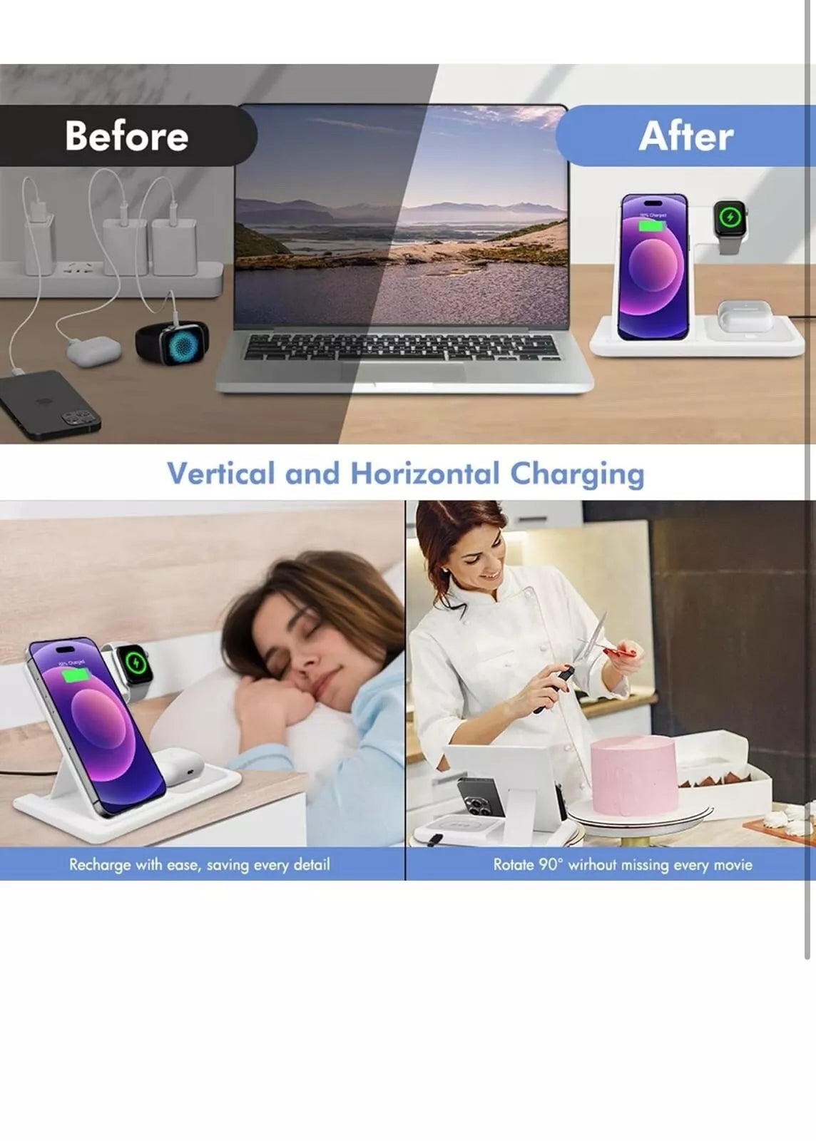 3 -In-1 Wireless Charger compatible with any devices with Wireless charging capability including 16/15/14/13 pro pro max for Watch for Earbuds.